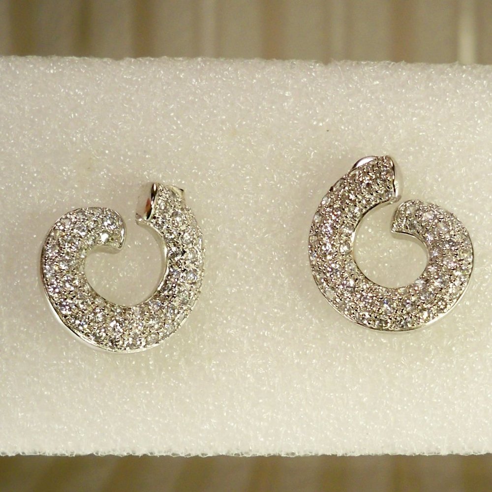 NEW Curl Cubic Zirconia Silver Vintage DESIGNER Earrings